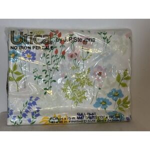 VTG 70's Utica JP Stevens Full Flat Sheet Floral Design "Happy Flowers" NOS